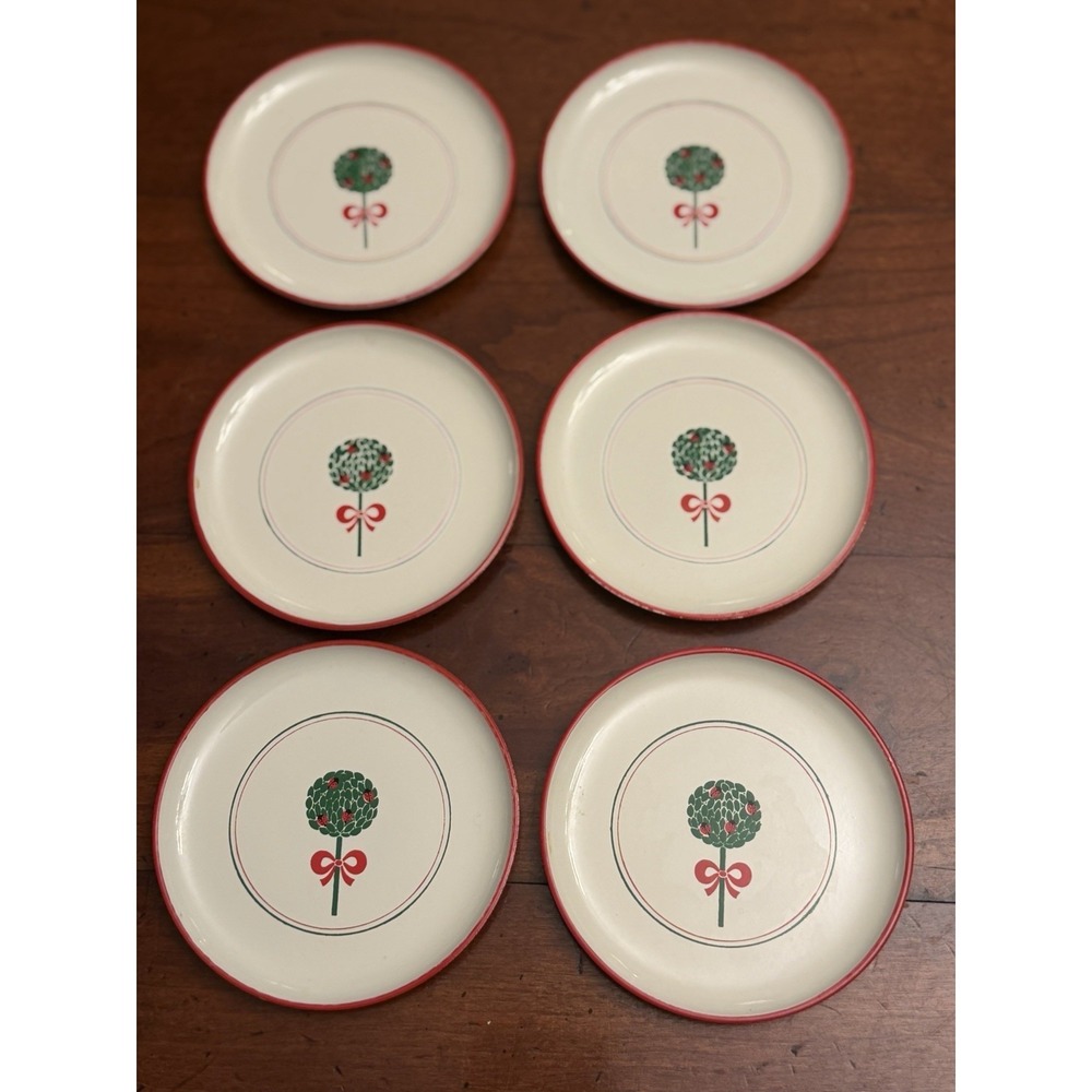 Vintage Gallo‎ Metal Coasters Set of 6 Cream Christmas Holiday Topiary 4"